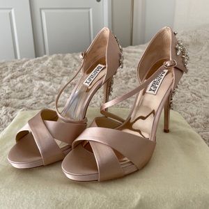 Badgley Mischka Satin Wedding Pumps/Heels, Soft Blush Pink, Size 7